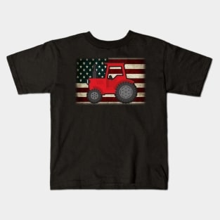 Tractor American Flag patriotic USA farming 4th of july Kids T-Shirt